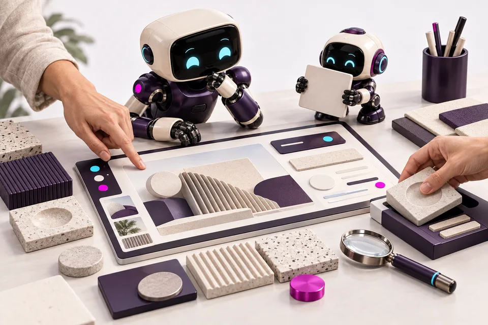 Manos humanas y robots revisan juntos los componentes de una interfaz.