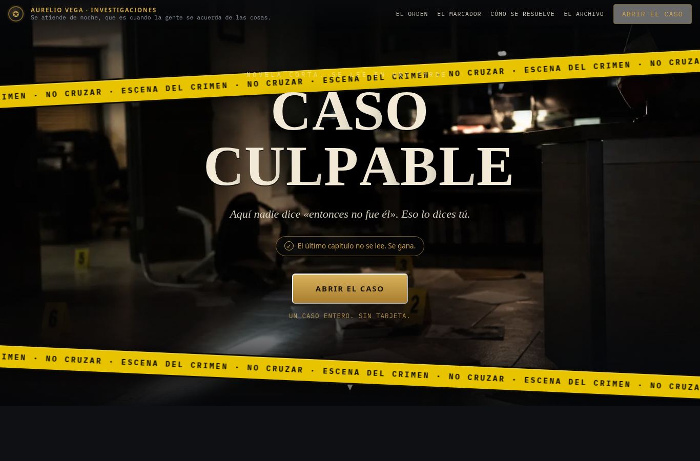 Vista de la página pública de Caso Culpable